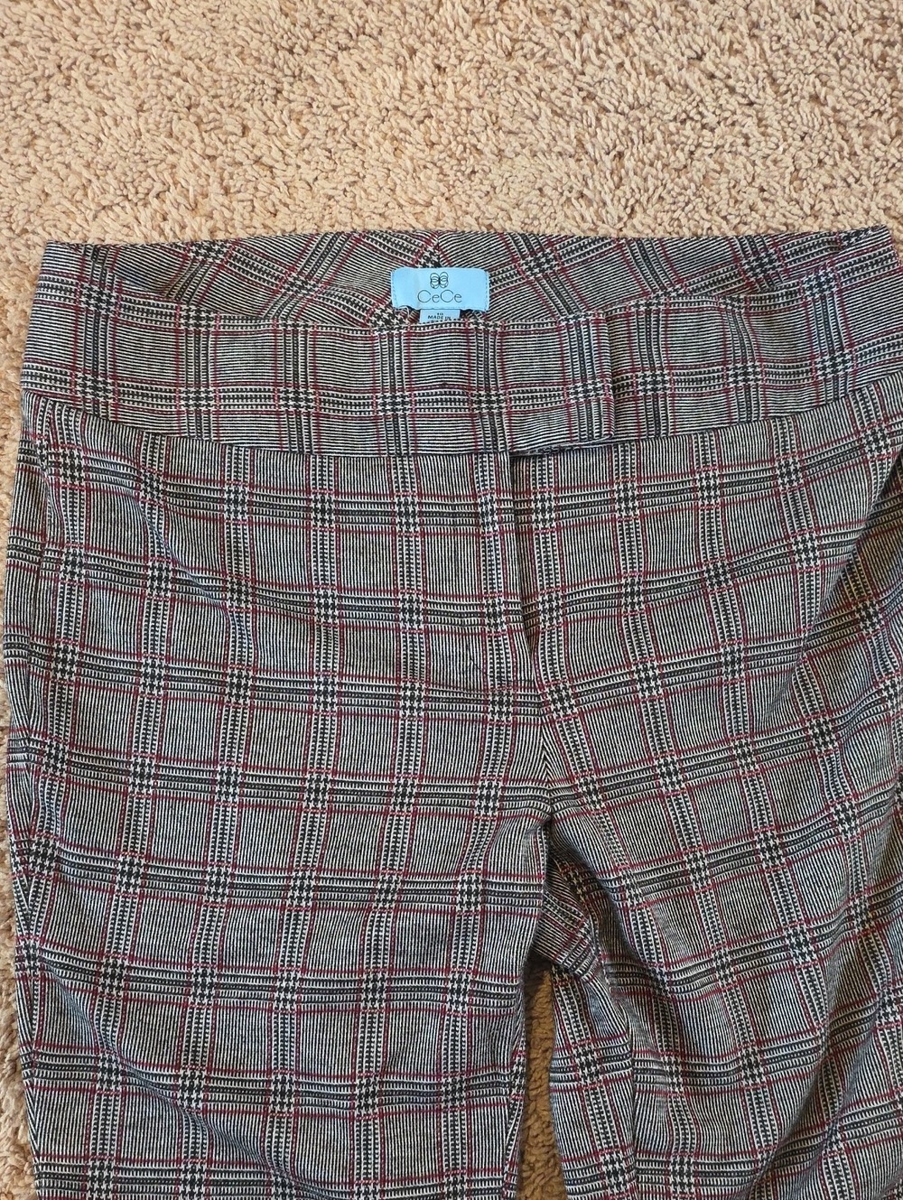 CeCe Plaid Trousers with Red Windowpane Accents